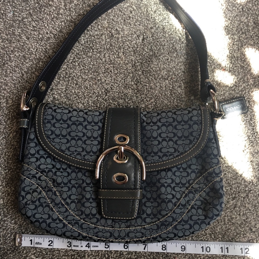 Coach Purse navy leather w/ signature jacquard